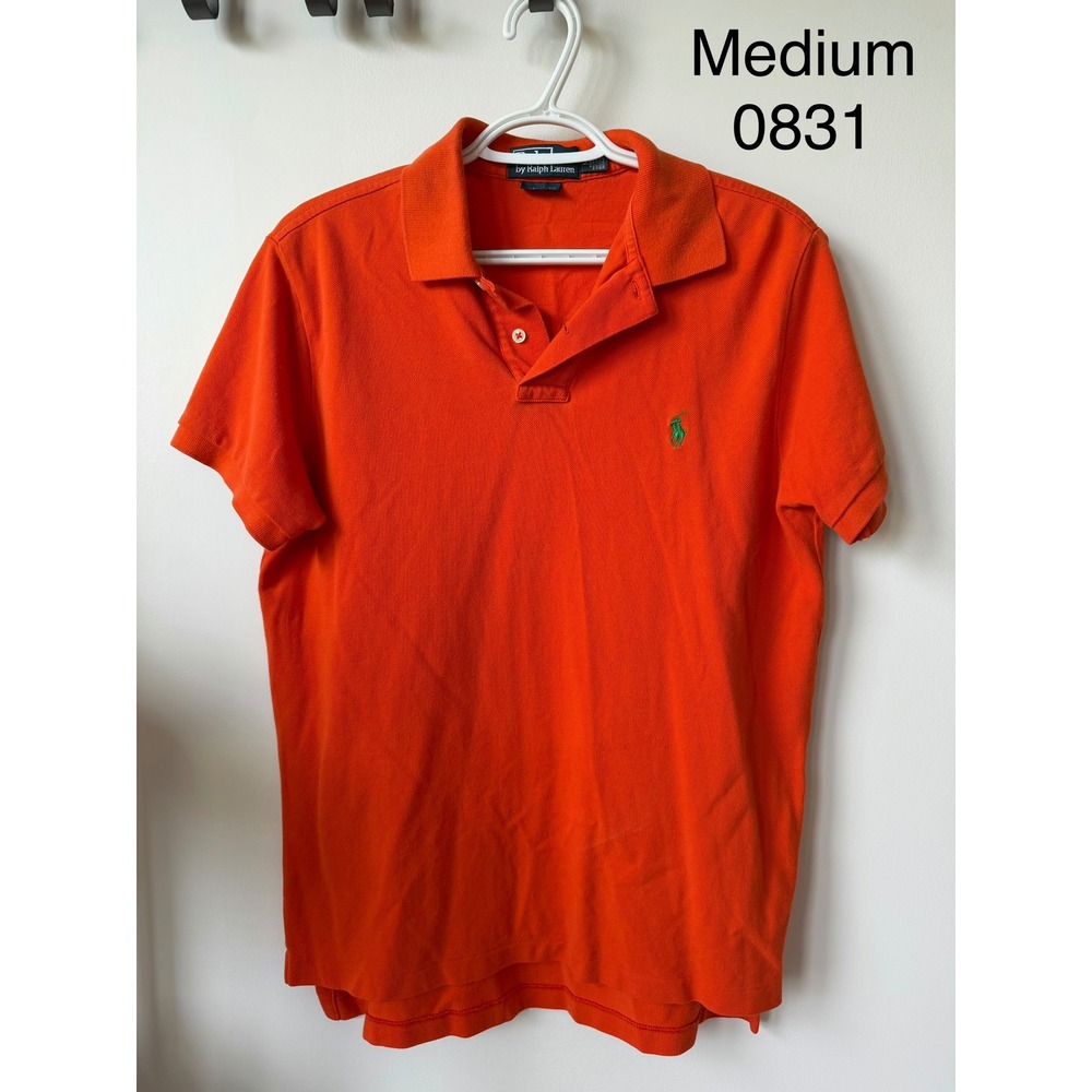Polo Ralph Lauren Medium Orange Short Sleeve Pique Polo Shirt Green Pony Logo